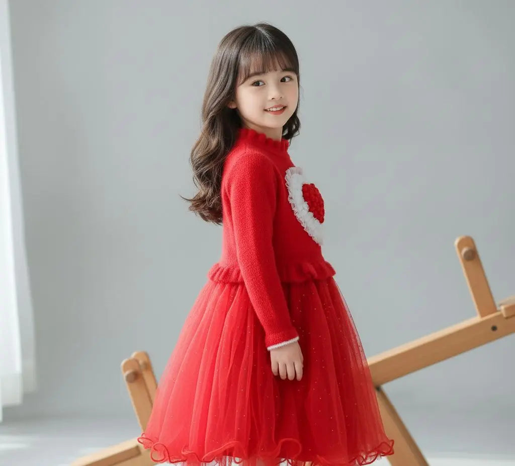 Haram Collection: Adorable Red Heart Sweater Dress for Girls - Winter Special & Party Wear Haram's Collection