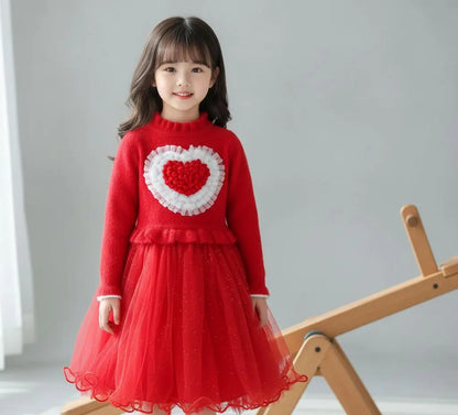 Haram Collection: Adorable Red Heart Sweater Dress for Girls - Winter Special & Party Wear Haram's Collection