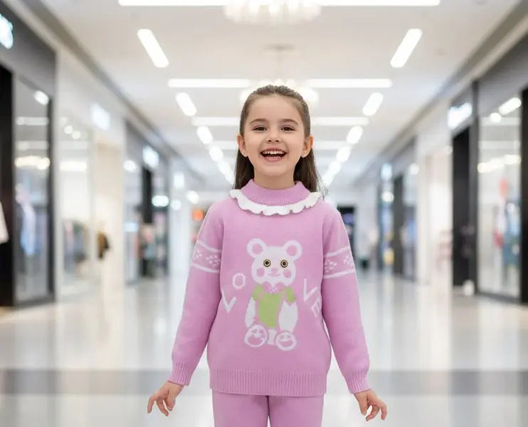 Haram Collection: Adorable Girls Pink Bear Sweater - Cozy Winter Outfit Haram's Collection