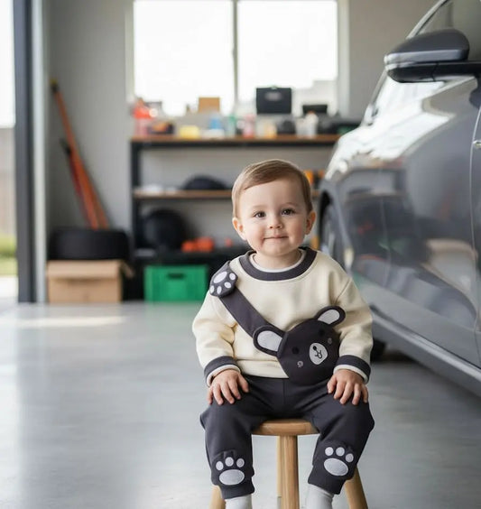 Haram Collection: Cute Baby Boys Bear Messenger Bag & Paw Print Outfit Set - Cozy & Playful Haram's Collection