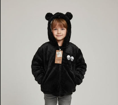 Baby Winter Bear Hoodie Jacket – Ultra-Soft Furry Warm Hooded Coat for Boys & Girls