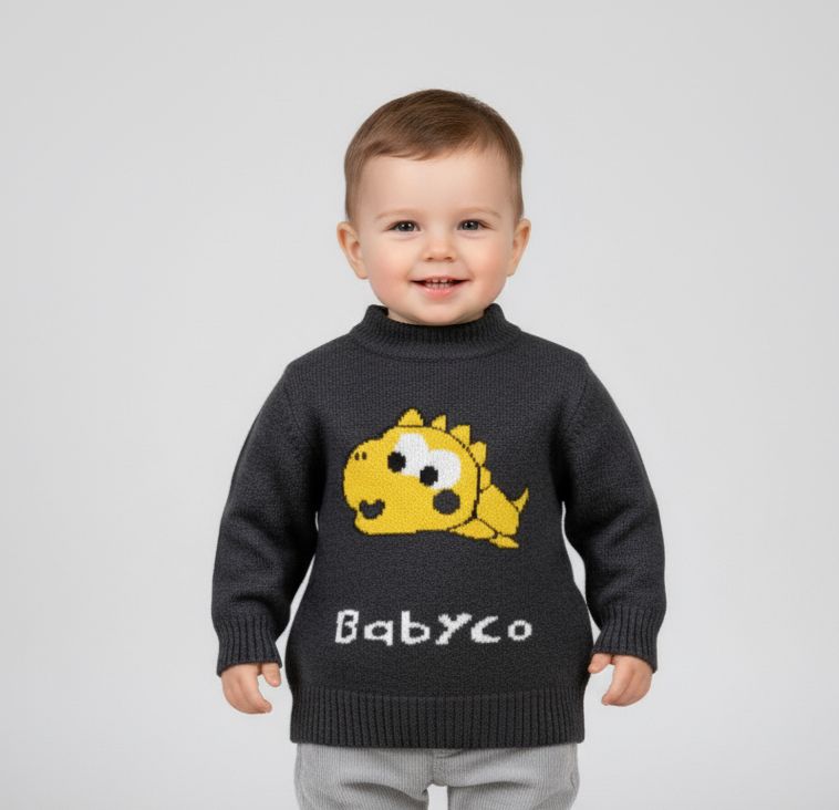 BabyCo Dino Knit Sweater – Warm Winter Woolen Pullover for Boys & Girls