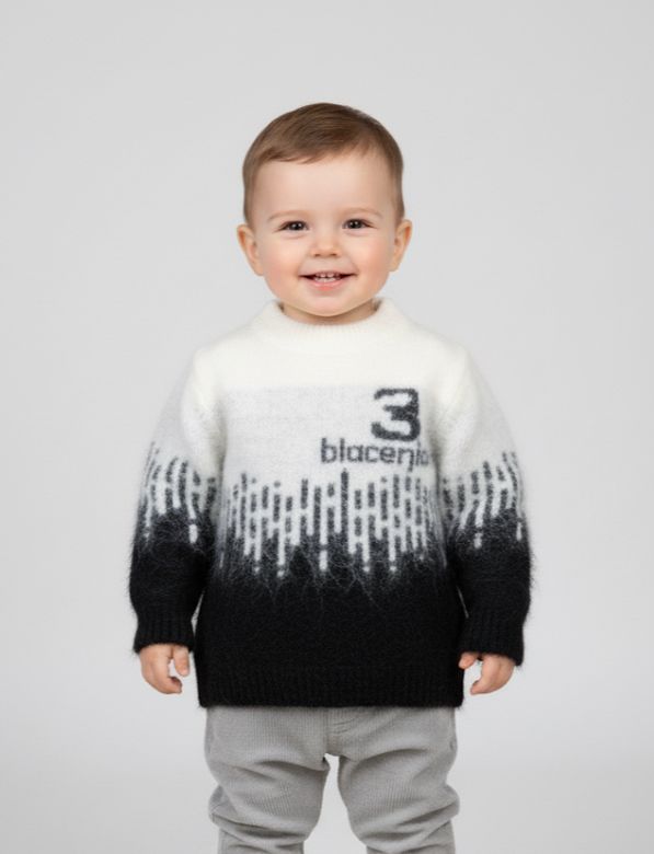 Kids Gradient Winter Sweater | Warm Black & White Knit Pullover | Boys & Girls Crewneck Jumper