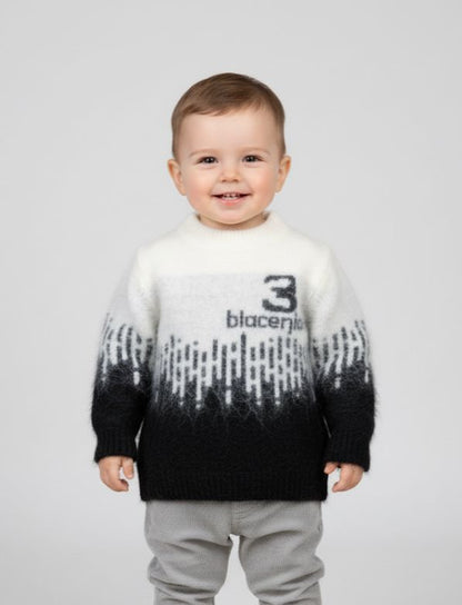 Kids Gradient Winter Sweater | Warm Black & White Knit Pullover | Boys & Girls Crewneck Jumper