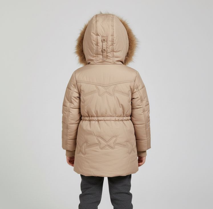 Girls Beige Puffer Parka Jacket | Faux Fur Hood Winter Coat | Long Quilted Outerwear