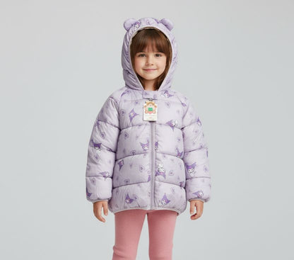 Girls Purple Character Puffer Jacket | Hooded Kuromi Style Coat with 3D Ears | Kids Winter
