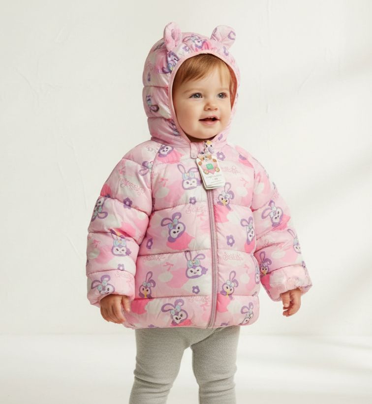Girls Pink Character Puffer Jacket | Hooded Rabbit Print Coat with 3D Ears