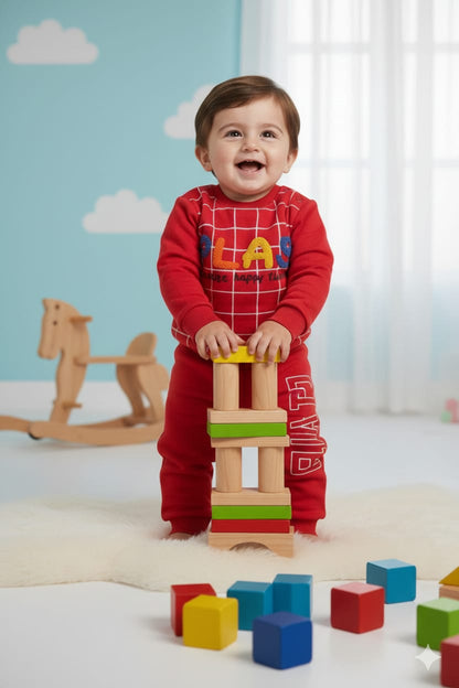 Kids Blue & Yellow "PLAY" Tracksuit Set | Warm Winter Fleece Co-ord | Boys & Girls Casual Outfit