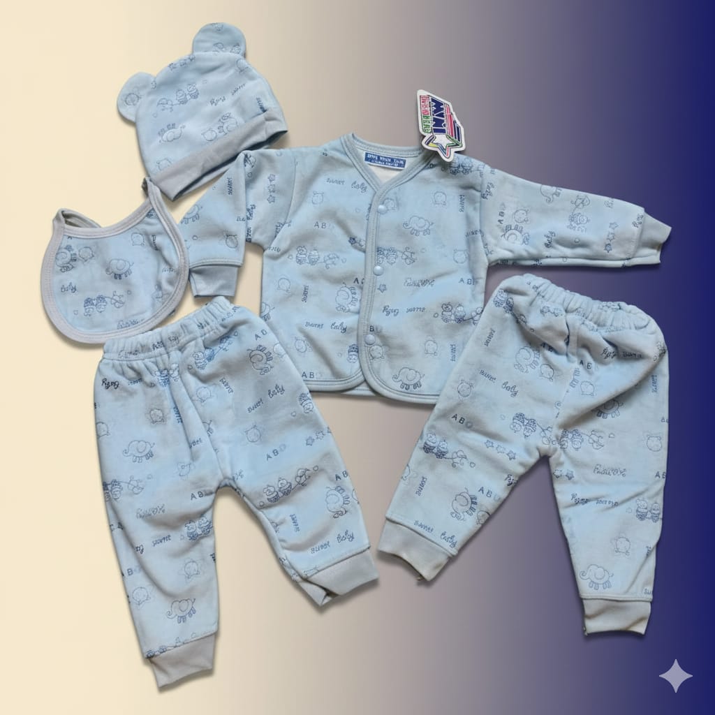 Newborn 5-Piece Layette Set | Purple & Blue Heart Print Baby Starter Set | Infant Clothes
