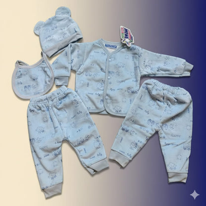 Newborn 5-Piece Layette Set | Purple & Blue Heart Print Baby Starter Set | Infant Clothes