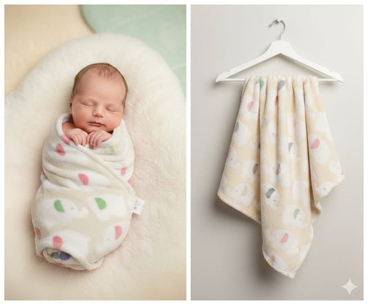 Newborn Elephant Print Fleece Swaddle Blanket | Soft Infant Receiving Blanket