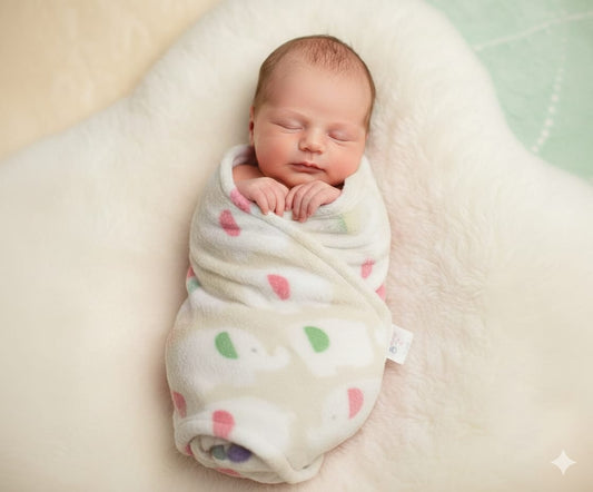 Newborn Elephant Print Fleece Swaddle Blanket | Soft Infant Receiving Blanket