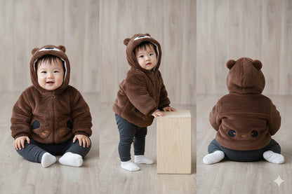 Baby Winter Bear Hoodie Jacket – Ultra-Soft Furry Warm Hooded Coat for Boys & Girls