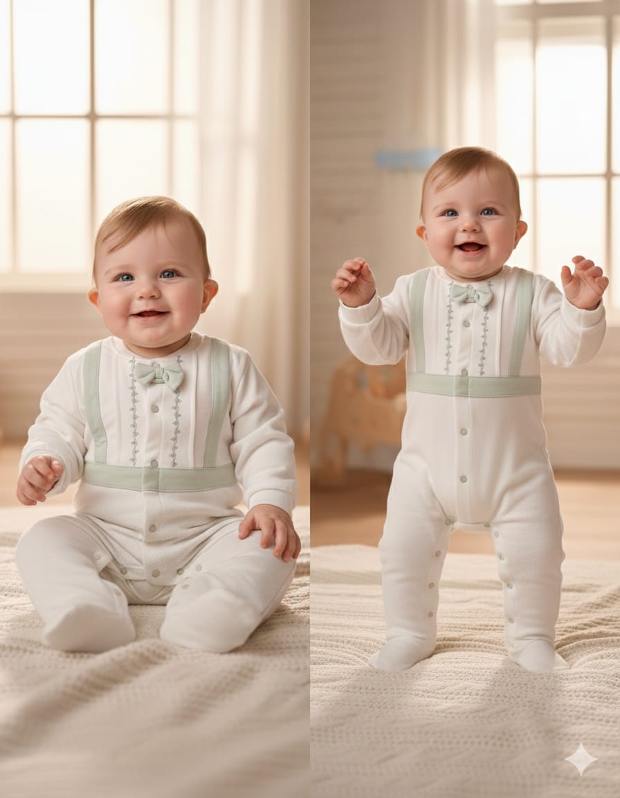 Baby Boys Formal Romper | White Special Occasion Onesie with Bowtie | Infant Suit Jumpsuit