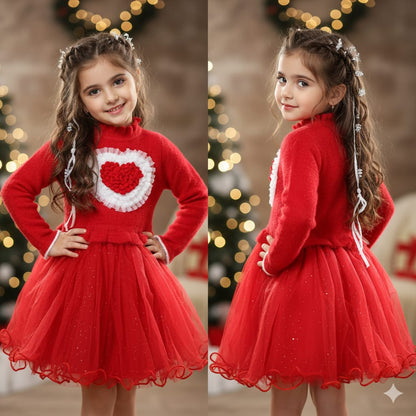 Haram Collection: Adorable Red Heart Sweater Dress for Girls - Winter Special & Party Wear