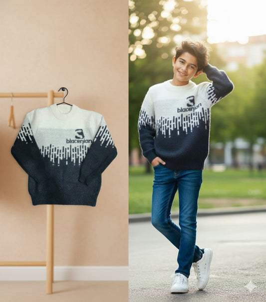Kids Gradient Winter Sweater | Warm Black & White Knit Pullover | Boys & Girls Crewneck Jumper