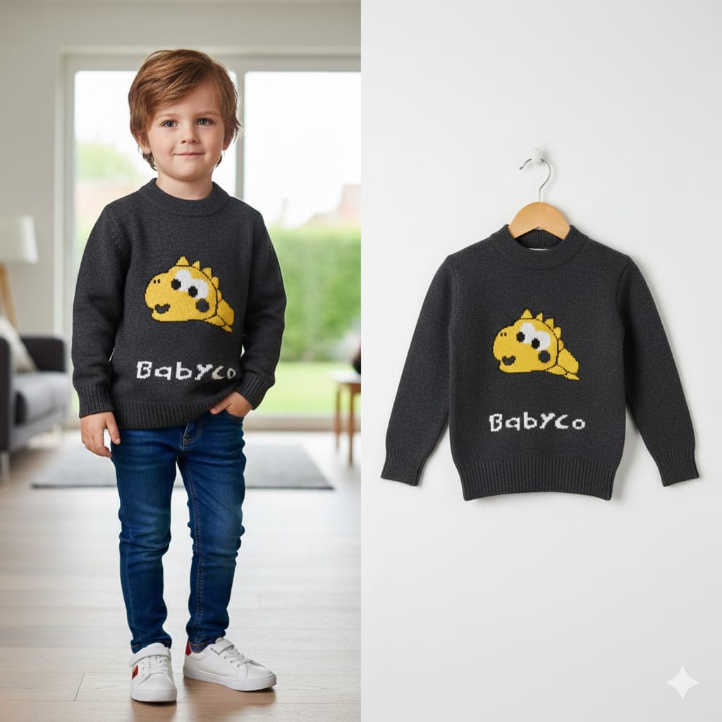 BabyCo Dino Knit Sweater – Warm Winter Woolen Pullover for Boys & Girls