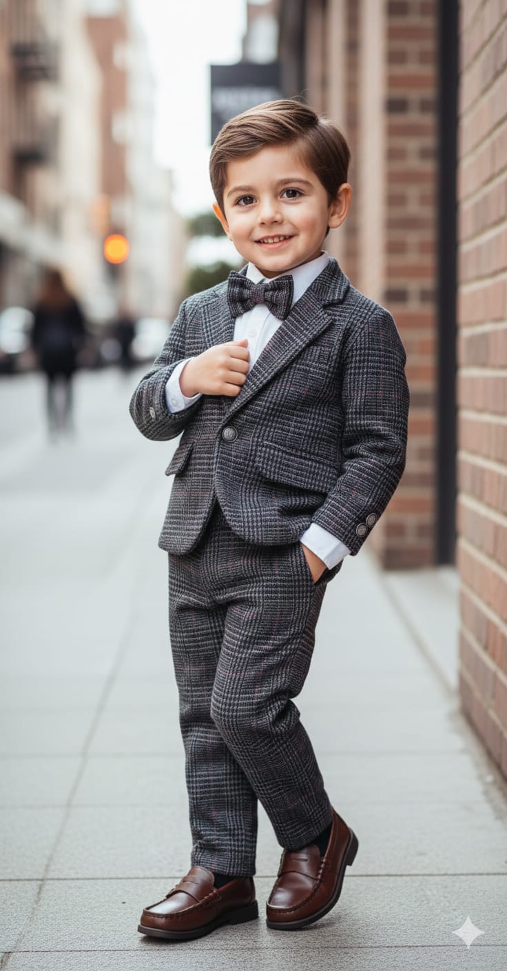 Haram Collection: Baby Boys Plaid Suit Set - Gentleman's 3-Piece Outfit with Bow Tie