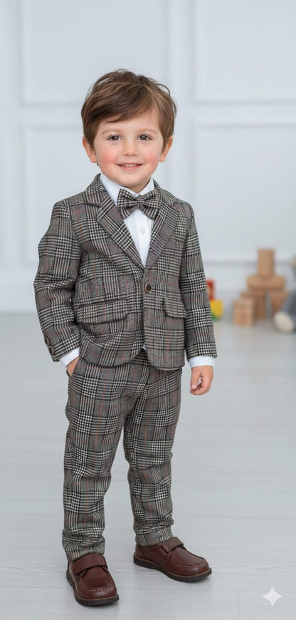 Haram Collection: Baby Boys Plaid Suit Set - Gentleman's 3-Piece Outfit with Bow Tie