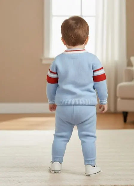 Haram Collection: Adorable Baby Boys Blue Bear Embroidered Sweater & Pants Set - Cozy Winter Outfit Haram's Collection
