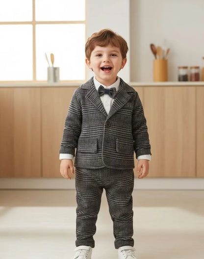 Haram Collection: Baby Boys Plaid Suit Set - Gentleman's 3-Piece Outfit with Bow Tie Haram's Collection