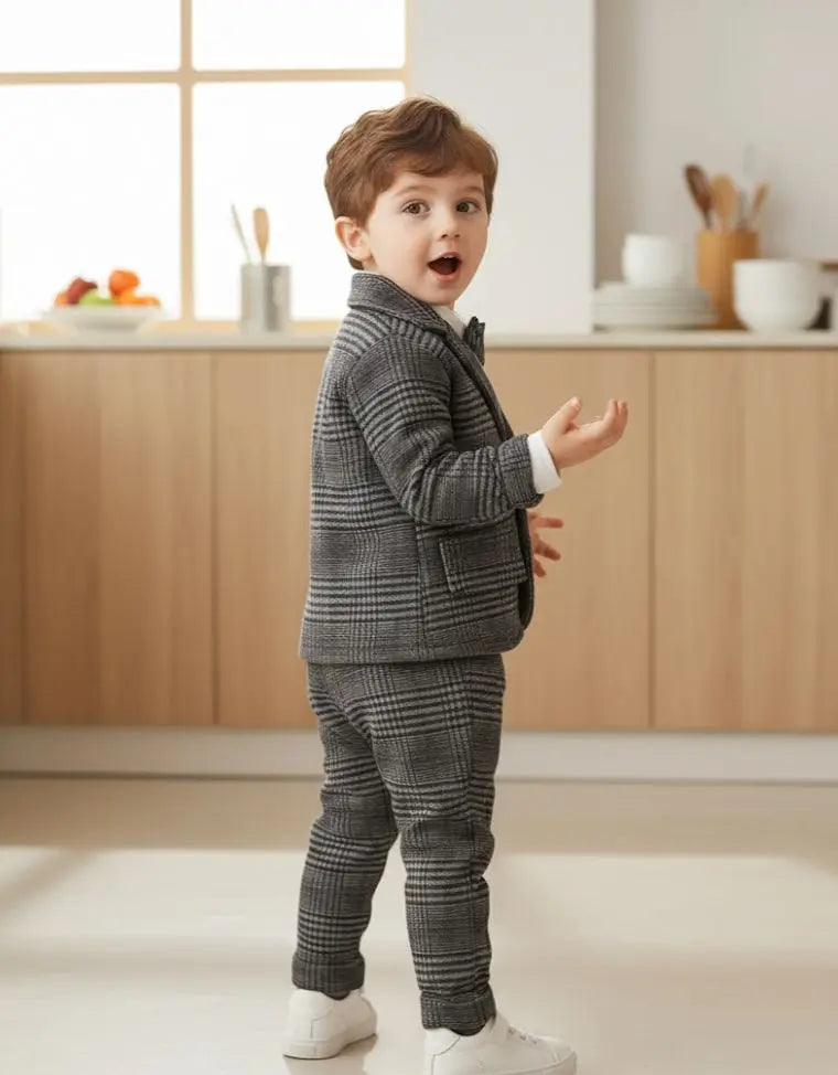 Haram Collection: Baby Boys Plaid Suit Set - Gentleman's 3-Piece Outfit with Bow Tie Haram's Collection
