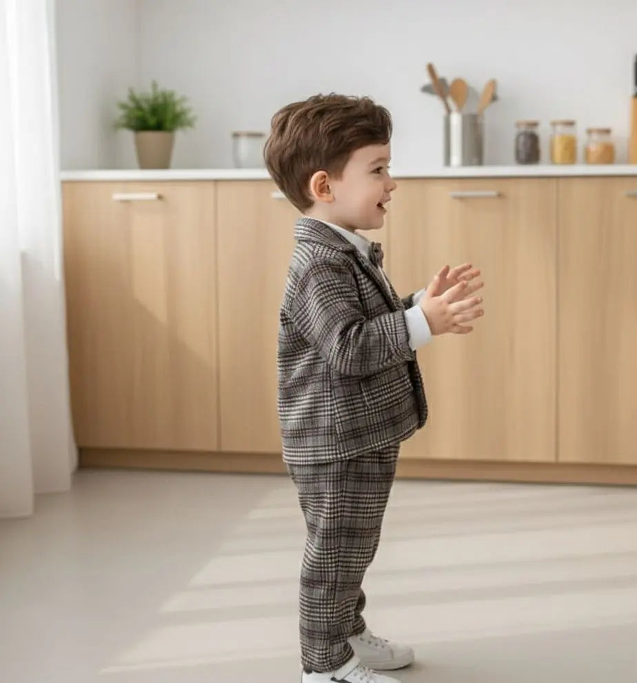 Haram Collection: Baby Boys Plaid Suit Set - Gentleman's 3-Piece Outfit with Bow Tie Haram's Collection
