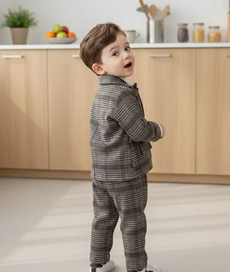 Haram Collection: Baby Boys Plaid Suit Set - Gentleman's 3-Piece Outfit with Bow Tie Haram's Collection