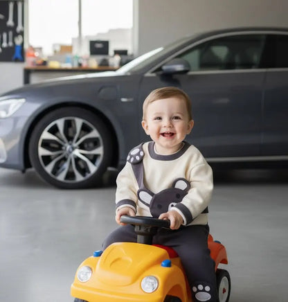 Haram Collection: Cute Baby Boys Bear Messenger Bag & Paw Print Outfit Set - Cozy & Playful Haram's Collection