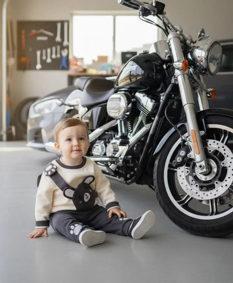 Haram Collection: Cute Baby Boys Bear Messenger Bag & Paw Print Outfit Set - Cozy & Playful Haram's Collection