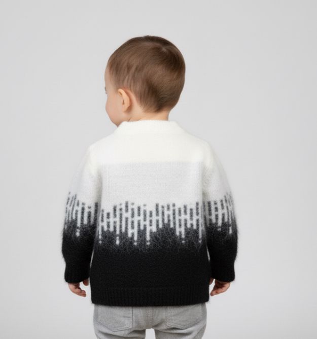 Kids Gradient Winter Sweater | Warm Black & White Knit Pullover | Boys & Girls Crewneck Jumper