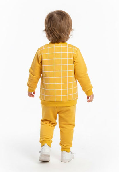 Kids Blue & Yellow "PLAY" Tracksuit Set | Warm Winter Fleece Co-ord | Boys & Girls Casual Outfit