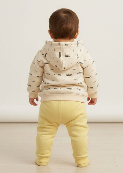 Kids 3D Bear Pocket Hoodie & Jogger Set | Pastel Yellow & Pink Winter Tracksuit