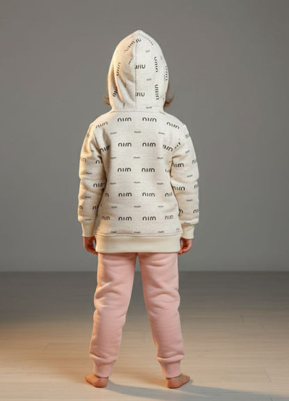 Kids 3D Bear Pocket Hoodie & Jogger Set | Pastel Yellow & Pink Winter Tracksuit