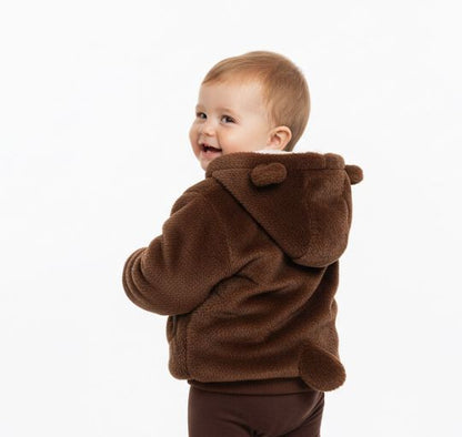 Baby Winter Bear Hoodie Jacket – Ultra-Soft Furry Warm Hooded Coat for Boys & Girls