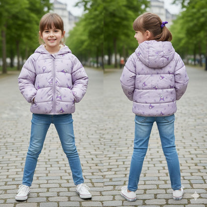 Girls Purple Character Puffer Jacket | Hooded Kuromi Style Coat with 3D Ears | Kids Winter