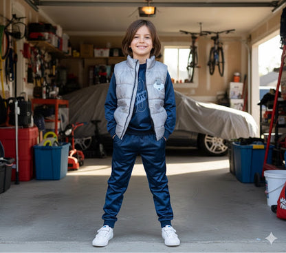 Kids' 3-Piece Navy Tracksuit & Grey Puffer Vest Set | Haram Collection Winter Active Wear