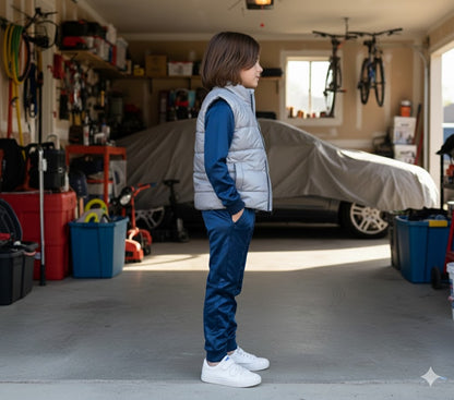 Kids' 3-Piece Navy Tracksuit & Grey Puffer Vest Set | Haram Collection Winter Active Wear