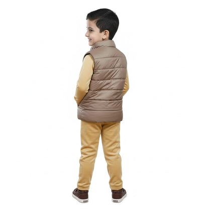 Haram Collection: Kids Velvet Winter Tracksuit Set with Vestcoat | Warm Puffer Jacket Suit for Boys