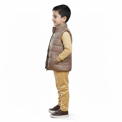 Haram Collection: Kids Velvet Winter Tracksuit Set with Vestcoat | Warm Puffer Jacket Suit for Boys