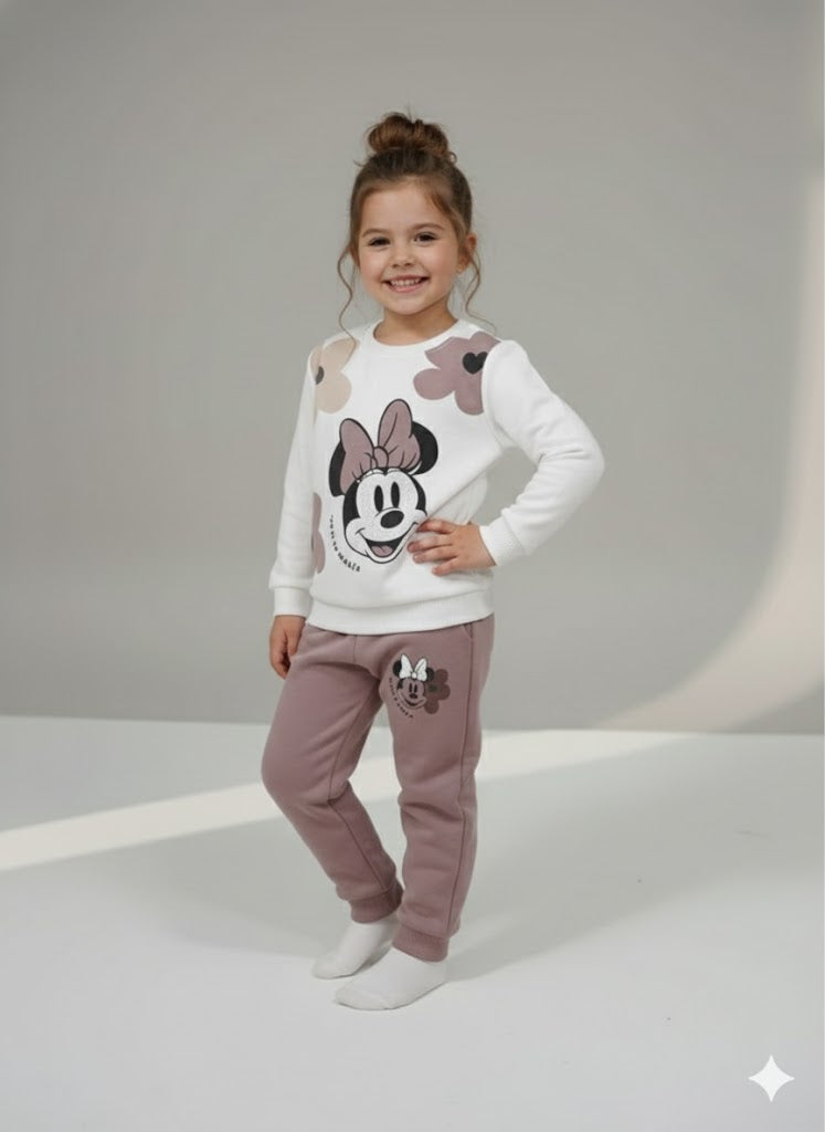 Haram Collection Girls Minnie Mouse Sweatshirt & Mauve Jogger Set | Casual Loungewear