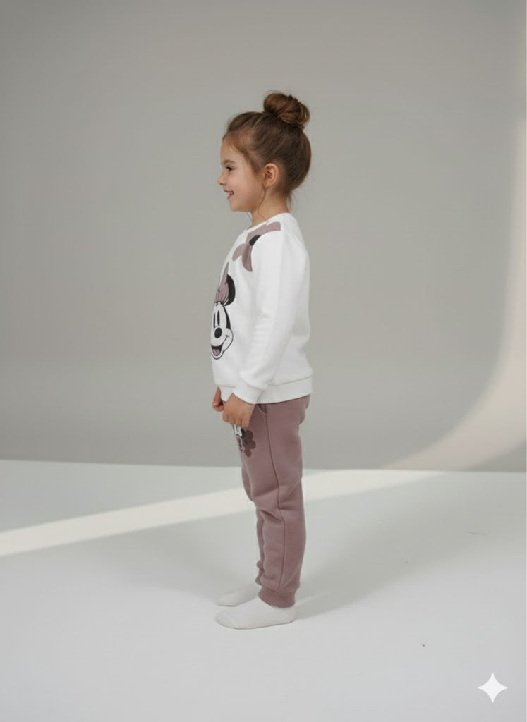 Haram Collection Girls Minnie Mouse Sweatshirt & Mauve Jogger Set | Casual Loungewear
