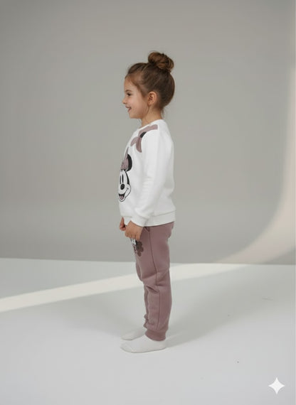 Haram Collection Girls Minnie Mouse Sweatshirt & Mauve Jogger Set | Casual Loungewear