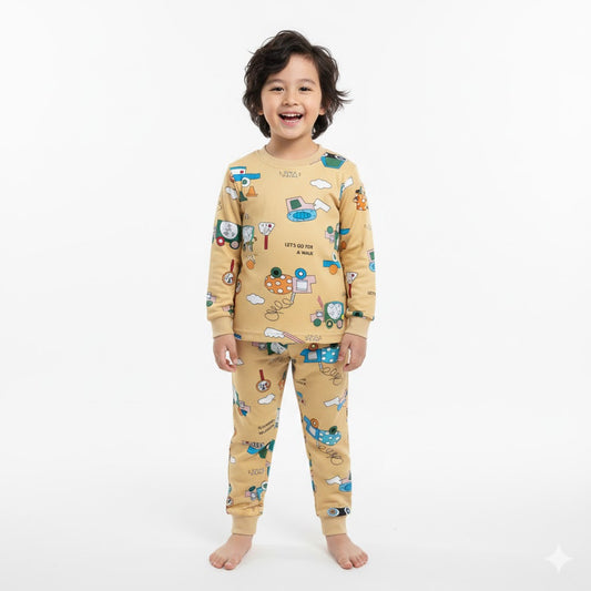 Construction Vehicle Print Cotton Kids Loungewear | Toddler Boys' Cozy Pajama Set | Haram Collection