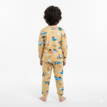 Construction Vehicle Print Cotton Kids Loungewear | Toddler Boys' Cozy Pajama Set | Haram Collection