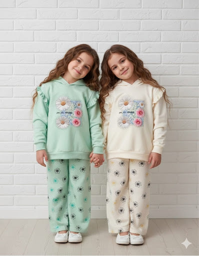 3-Piece Girl Velvet Tracksuit Set | Winter Warm Puffer Vest & Sweat Suit